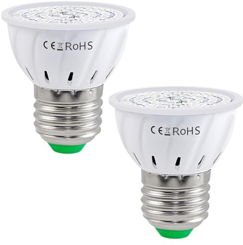 Joygoodta Lot de 2 ampoules de culture pour plantes d'intérieur, ampoules culture à col court, culot E27, LED à spectre complet équivalent économie d'énergie pour graines et vertes