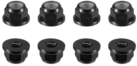 QUARKZMAN Sexkantsmuttrar med nyloninsatser, 8 st - M3 x 0,5 mm självlåsande mutter av aluminiumlegering, anodiserad säkerhetsmutter med fläns för fästelement (svart)