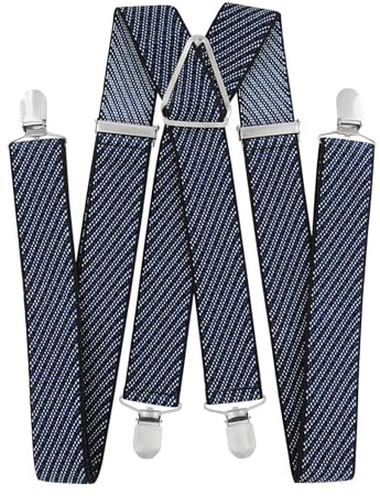 axy Hosenträger für Herren breit 3,5 cm in X-Form mit 4 Hosenträger Clips extra stark längenverstellbar 35mm (Blau-gestreift)