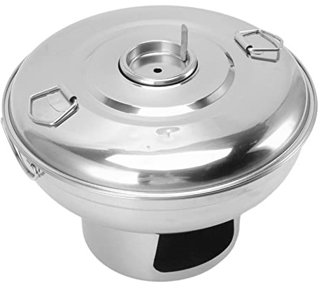 Haofy Tragbarer Holzkohle-Hot Pot aus Edelstahl, Fassungsvermögen für 1 Person, Gleichmäßige Wärmeverteilung mit Rundem Design für Kleine Wohnungen, Wohnmobilleben, Essen Im Innenbereich (SILVER)
