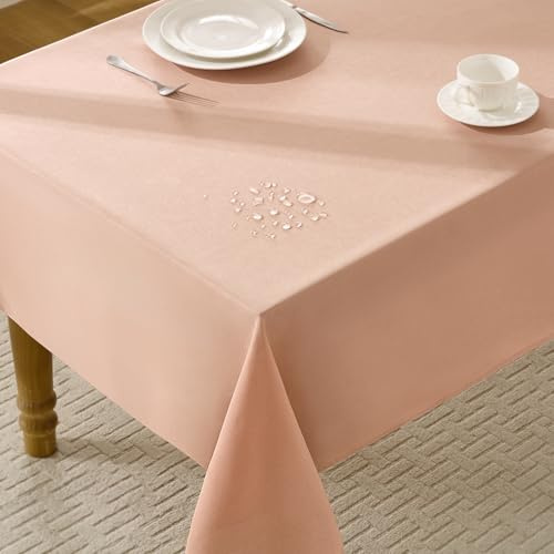 FIBORIA Tischdecke Rosa rechteckig 240x140 cm Outdoor Tischdecken abwaschbar Frühling Tischtuch Outdoor Tischwäsche Wohnzimmertisch leinenoptik Table Cloth für Oster,Garten,Hochzeiten,Geburtstag,Party