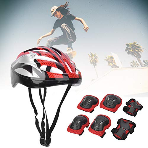 SPYMINNPOO Equipo de protecci¨®n para patinaje sobre ruedas, conjunto transpirable y absorbente del sudor para adultos (40-50 cm/15,75-19,69') en rojo y negro