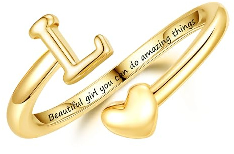 Turandoss Gold L Initial Ring for Women 6-16 Year Old Teen Girls Kids Gifts