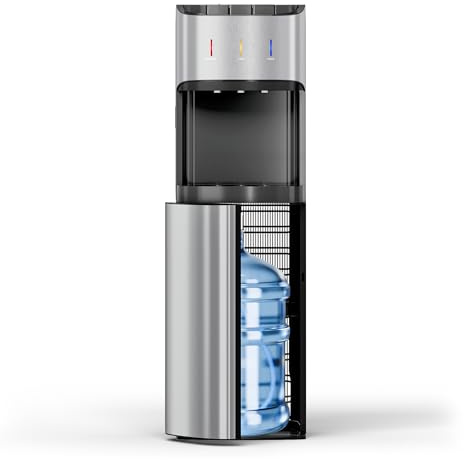 Manastin Bottom Loading Water Cooler Dispenser for 3-5 Gallon Bottles, 3 Temperature - Hot, Cold & Room Water with Child Lock, Ideal Design for Home & Office, Argent Silver