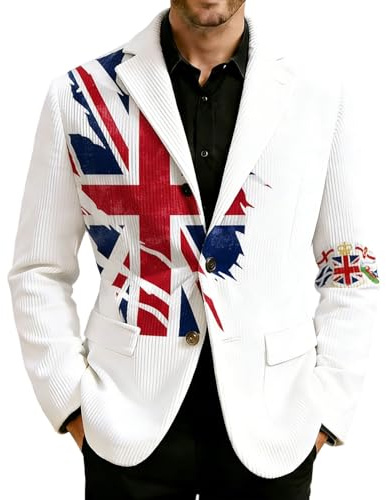 Munweiyu Cord Union Jack Jacket Men's Regular Fit Corduroy British Flag Blazer UK Flag Print Blazer Jacket England Suit Jacket United Kingdom UK Suit Jacket UK Flag Jackets Vintage Suit Jackets, 01