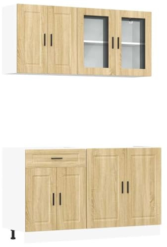 WRJENFSC Juego de 4 muebles de cocina Porto con aspecto de roble Sonoma, muebles de cocina de madera, incluye armarios inferiores y colgantes, muebles de cocina modernos