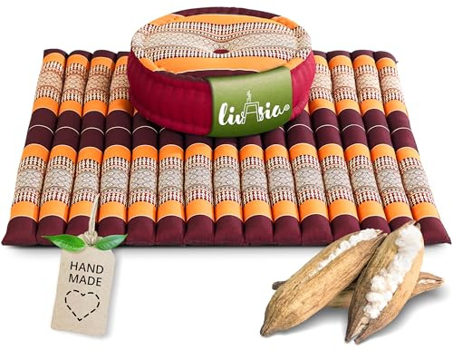 livasia Meditationsset XL - Ø 38x15cm / Matte 75x75x4,5cm - Yogaset mit Kissen und Matte, Pouf, Yogamatte und Yogakissen mit Kapok handgefertigt, Bodenkissen Outdoor, Zafukissen