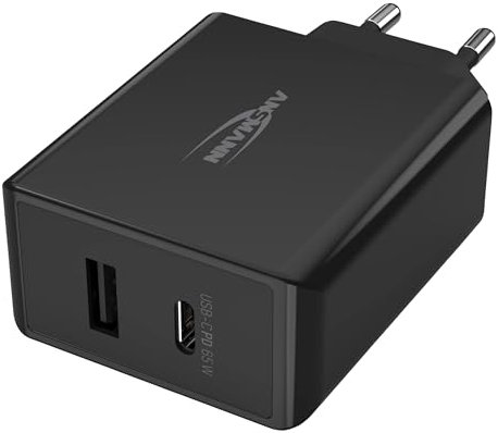 ANSMANN 2-Port USB Charger 65 Watt mit starker GaN Technologie - Power Delivery Profil für Schnellladefunktion USB Ladegerät mit intelligenter Ladesteuerung für Smartphone, Tablet, GoPro, etc.