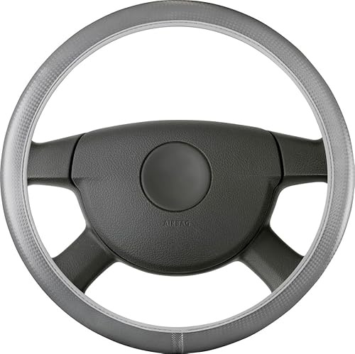 Walser 16638 Lenkradhülle Soft Grip Carbon - 38 cm grau, Auto Lenkradbezug, Lenkradschoner, Lenkrad Zubehör mit Anti-Rutsch-Beschichtung, Universalgröße