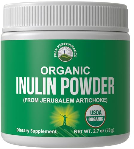 Peak Performance Organic Inulin Powder Natural Prebiotic Fiber for Gut Health. USDA Organic Raw Plant Based Vegan Prebiotics FOS Supplement from Jerusalem Artichoke