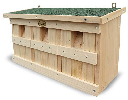 HABAU Nistkasten und Spatzenhaus mit 3 Brutkammern, aus Massivholz, vollverschraubt udn fertig montiert, 45,5 x 17 x 23 cm, ideal für Koloniebrüter geeignet
