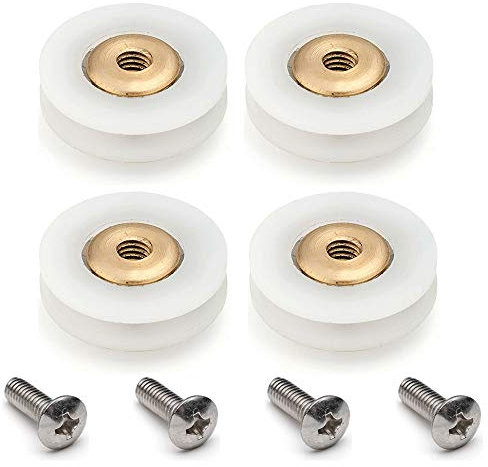 Lot de 4 roulettes rainurées de rechange pour porte de douche 19 mm de diamètre Blanc