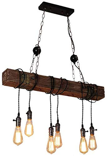 E27 Retro Pendellampe Vintage Pendelleuchte Persönlichkeit Café Holz Kronleuchter Höhenverstellbar Hängelampe Industrial Hängeleuchte Restaurant Küche Wohnzimmer Bar Leuchter Deckenleuchte,6 heads