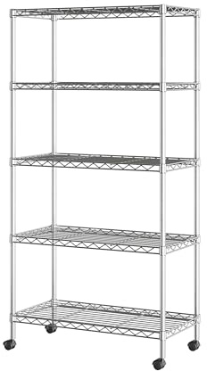 Seville Classics 5-Tier Wire Shelving with Wheels, 5-Tier, 30 W x 14 D (NEW MODEL), Chrome Plating, Plated Steel