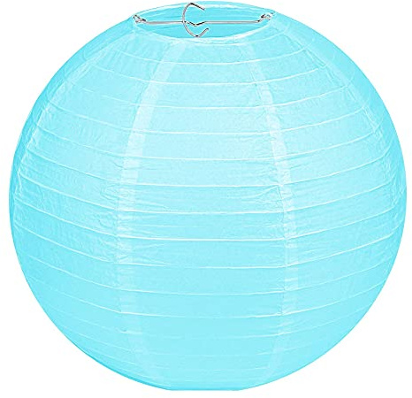 LIHAO Lampenschirm Lampion Rund Hellblau Papier Laterne Classic Bamboo Style Gerippter Lampenschirm Deko für Party Garten Hochzeit Dekoration (30 cm, 12)