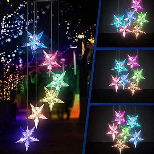 Demiawaking Mond Sterne Farbwechsel Solar LED Windspiel Lampen Bunt Windglocke LED Solarleuchte Wasserdicht Outdoor Deko Lampe Lichter Garten (Sterne)