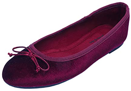Feversole Ballerina Velluto Colorata con Cuscino in Memory Foam per amaretti da Donna Borgogna Taglie 37.5 EU