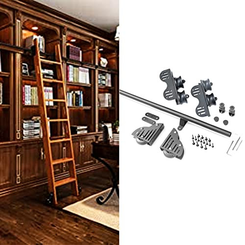 Rolling Ladder Library Full Set Hardware-Spur 3.3FT-20ft,einziehbare Rundrohr-Mobilleiter-Leiterbahn,Schiebe-Stalltür-Komplettkit(keine Leiter) für Dachboden/Haus/Innen-/Buchhalter