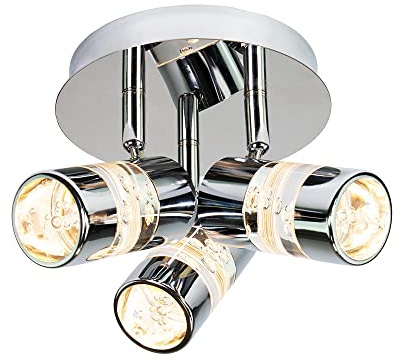Happy Homewares Modern Designer Spot Eco-Friendly LED IP44 Bathroom Chrome Ceiling Light Fitting with Bubble Acrylic Heads| 3000k (Warm White) | 1170 Lumens - 3 x 5w LED