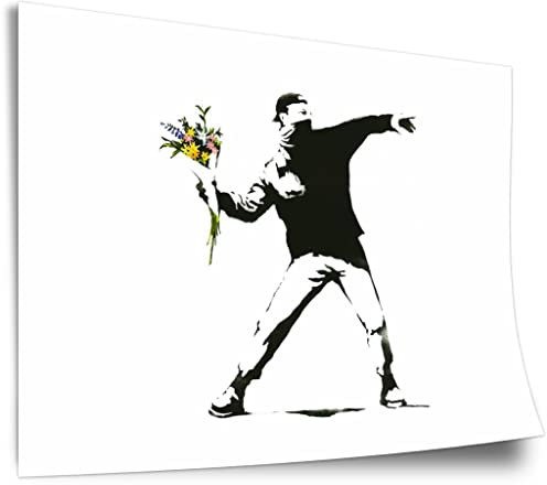 Poster en coton Banksy: Autonome jette un bouquet de fleurs à la place de Molotov, impression d'art non encadrée, peinture murale - A4, A3, A2, A1, A0, XXL - salon, chambre, cuisine, décoration