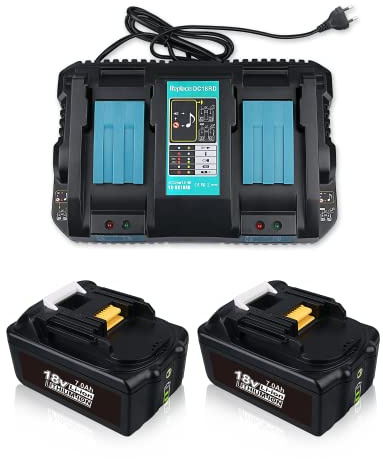 2X 18V 7,0Ah Ersatzakku für Makita Akku 18V mit LED-Akkuanzeige + Dual Port 3,5Ah Ladegerät für DC18RD Kompatibel für BL1860B BL1850B BL1850 BL1840B BL1830 Werkzeugakku