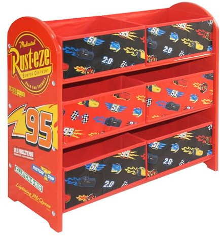 Disney Lightning McQueen Cars förvaringsenhet med 6 förvaringslådor för barn, flerfärgad