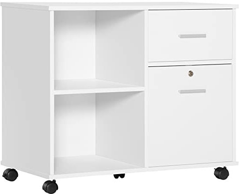 Vinsetto Druckerständer Druckerschrank mit 5 Rollen Büroschrank Aktenschrank mit Schloss Hängeregistratur für Akten Dokument Drucker für Arbeitszimmer Weiß 80 x 40 x 66,5cm