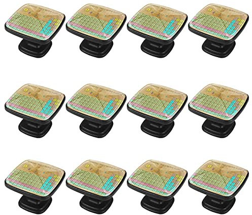 12 paquetes de pomos de mango cuadrado vintage periódico tabla de los elementos