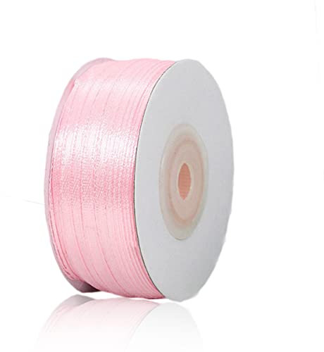 Geschenkband Hellrosa 3mm Breit, 91 Meters Satinband Hellrosa Geschenkbänder Stoff Schleifenband Dekoband zum Geschenkverpackung, Bastelarbeiten, Geburtstag und Hochzeitsdekoration