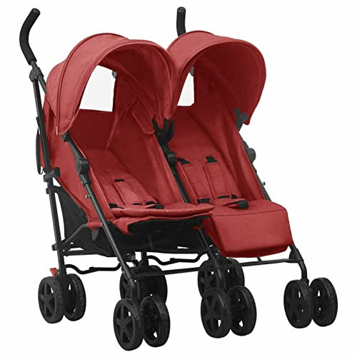 Tidyard Geschwisterwagen Doppelkinderwagen Zwillingskinderwagen Zusammenklappbar Zwillingswagen Kinderwagen Babywagen Baby Kinder Buggy Zwillingsbuggy Kinderbuggy Reisebuggy Rot Stahl