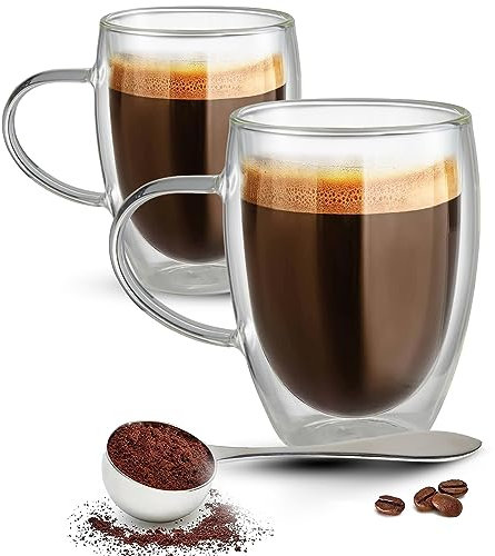 GlassTone Double-Walled Coffee Cups - Set of 2 Glass Mugs for Cappuccino - 350ml