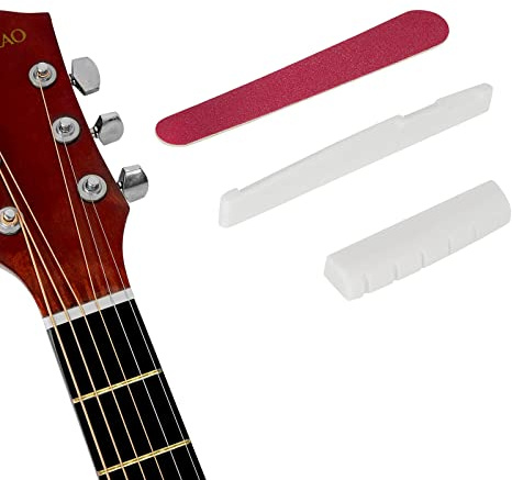 Gitarre Bone Nut und Sattel Set - 6 Saiten Akustikgitarre Knochenstegsattel und Mutter aus echtem Knochen für Akustik Folk Gitarre