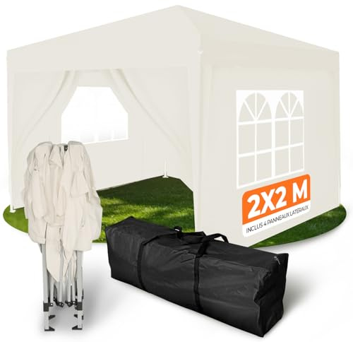 Kronenburg Gazebo Pieghevole 2x2m Impermeabile con Tetto Protezione UV 50+, 4 Teli Laterali inclusi, Padiglione da Giardino Rapido Champagner con Borsa da Trasporto, per Feste e Mercatini