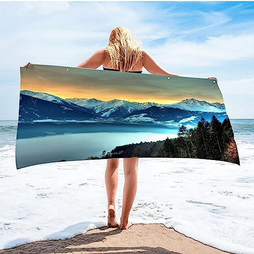 FANSU Strandtuch Microfaser Schnelltrocknend, Landschaft Muster Strandtücher Sandfrei Badehandtuch Taste Design Sporthandtuch Leicht Handtücher 160x80cm Badetuch Handtuch (Sonnenuntergang)
