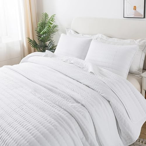 R. SHARE Colcha Cama Verano Primavera, Blanco 225x260cm Colcha Bouti Cama, Multiuso Cubrecama Ligera Acolchada para Cama o Sofá Suave y Transpirable, 100% Microfibra Edredón Verano-Oeko-Tex