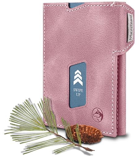 Wolfstrøm Slim Wallet mit Münzfach 'Ludvig' I 7+1 Karten Mini Geldbörse Herren, RFID Blocker I Damen Herren Portemonnaie I Credit Card Holder Geldbeutel - Rosé