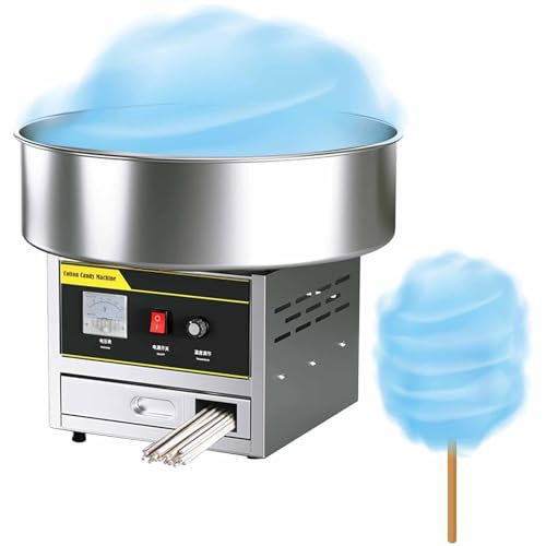 RESKIU Macchina per Zucchero Filato Commerciale da 1200W, Macchina per Zucchero Filato Professionale, Macchina elettrica per Zucchero Filato per Feste di Compleanno,Silver-110V