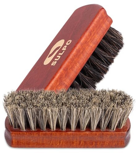 SULPO Schuhbürste Rosshaar Länge 12 Zentimeter - Schuhputzsets - Schuhputzbürste Schuhbürsten Lederbürste putzen - Schmutzbürste weiche Borsten schwarz/Natur Polierbürste - 2 Stück Set - Schuhpflege