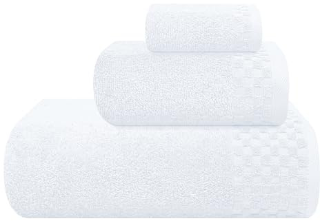 MyOwn Ultra Soft 3er-Pack Baumwoll-Handtuch-Set, enthält a übergroße Badetücher 70 x 140 cm, a Handtücher 40 x 60 cm und a Waschbetten 30 x 30 cm, Weiß