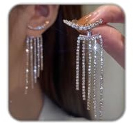 Silver Rhinestone Tassel Earrings for Women Long Tennis Prom Earrings Crystal Chain Dangle Earrings Wedding Party Jewelry (A)