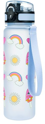 Baagl - Gourde pour enfants, bouteille d'eau anti-fuite de 500 ml, bouteille pour l'école et le sport pour garçons et filles en Tritan (Hippie)