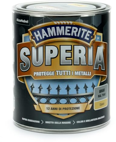 Hammerite Superia smalto metallo antiruggine interno e esterno, Opaco Grigio, 750 ml