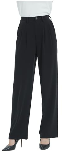 Tronjori Pantalon Habillé Taille Haute Décontracté à Jambe Droite pour Femme - Pantalon de Travail et de Costume avec Ceinture Élastique dans Le Dos, Noir, Taille XL