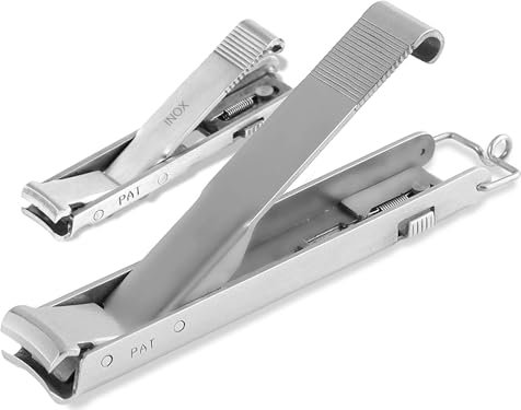 Profi Nagelknipser Set - Nagelfeile auf Rückseite - Reise-Nagelknipser aus Rostfreiem Edelstahl - 2 Stück Nagelpflege Knipser - Kompakt und Flach - Ideal für Hosentasche oder Handtasche