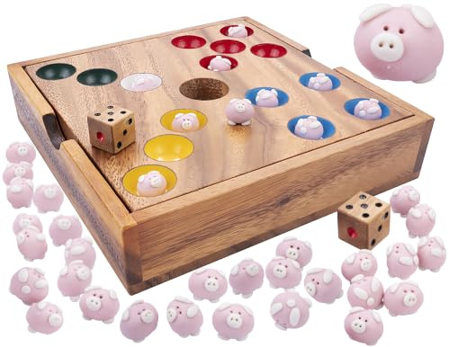 Schweinchen Spiel Aus Holz Mit 60 Keramikfiguren, Würfel Und Holzbox | Schweinerei Spiel Für 2–6 Spieler Ab 6 Jahren, Mit Würfel, Holzbox Und Regeln – Für Familien Und Spieleabende.