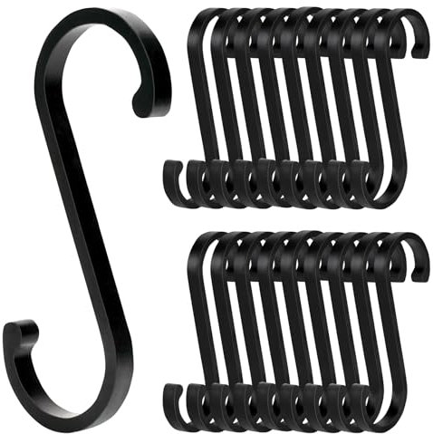 MIHURO S Haken 20 Stück Zum Einhängen - Schwerlast Aluminium Küchenhaken Hochwertig Schwarz Wasserdicht für Küche, Schlafzimmer, Büro, Balkon