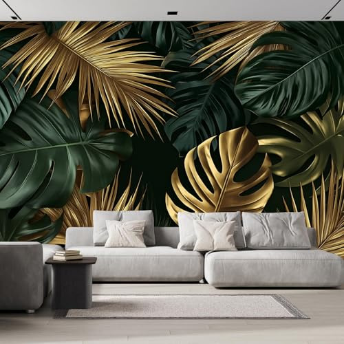 Papier Peint Panoramique Feuilles De Palmier Feuille De Monstera Aquarelle Abstraite Usine 250×175 cm, Papier Peint Géant 3D Salon Chambre Salle à Manger Chambre d'Enfant Décoration Murale