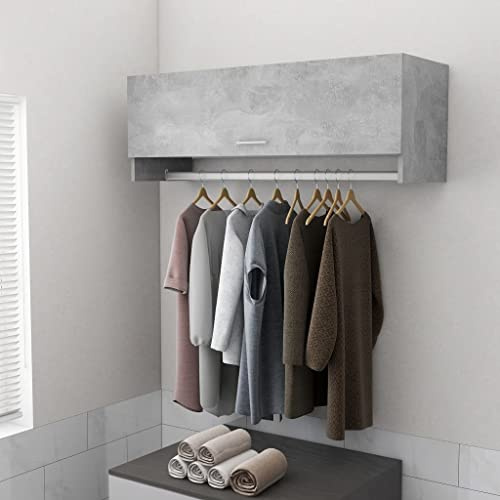 Myheimly Kleiderschrank Kleiderstange Wandgarderobe Schlafzimmer Hängeschrank Wandschrank Garderobenschrank Garderobe 100x32,5x35cm Holzwerkstoff Betongrau