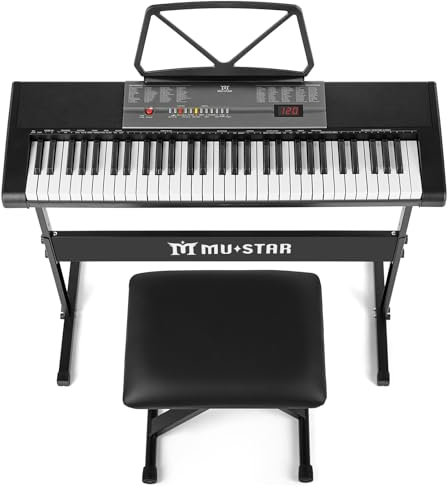 MUSTAR 61 Key Digital Piano Keyboard mit Leuchttasten, Keyboard Piano für Anfänger, mit intelligenter Lernfunktion