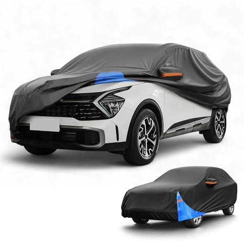 Partuto 210D-PU Full Car Cover for Kia Sportage 2010-2024 with Zipper | All Weather Waterproof UV-Resistant Outdoor, Full Cover, Right Side Zipper, Black Blue